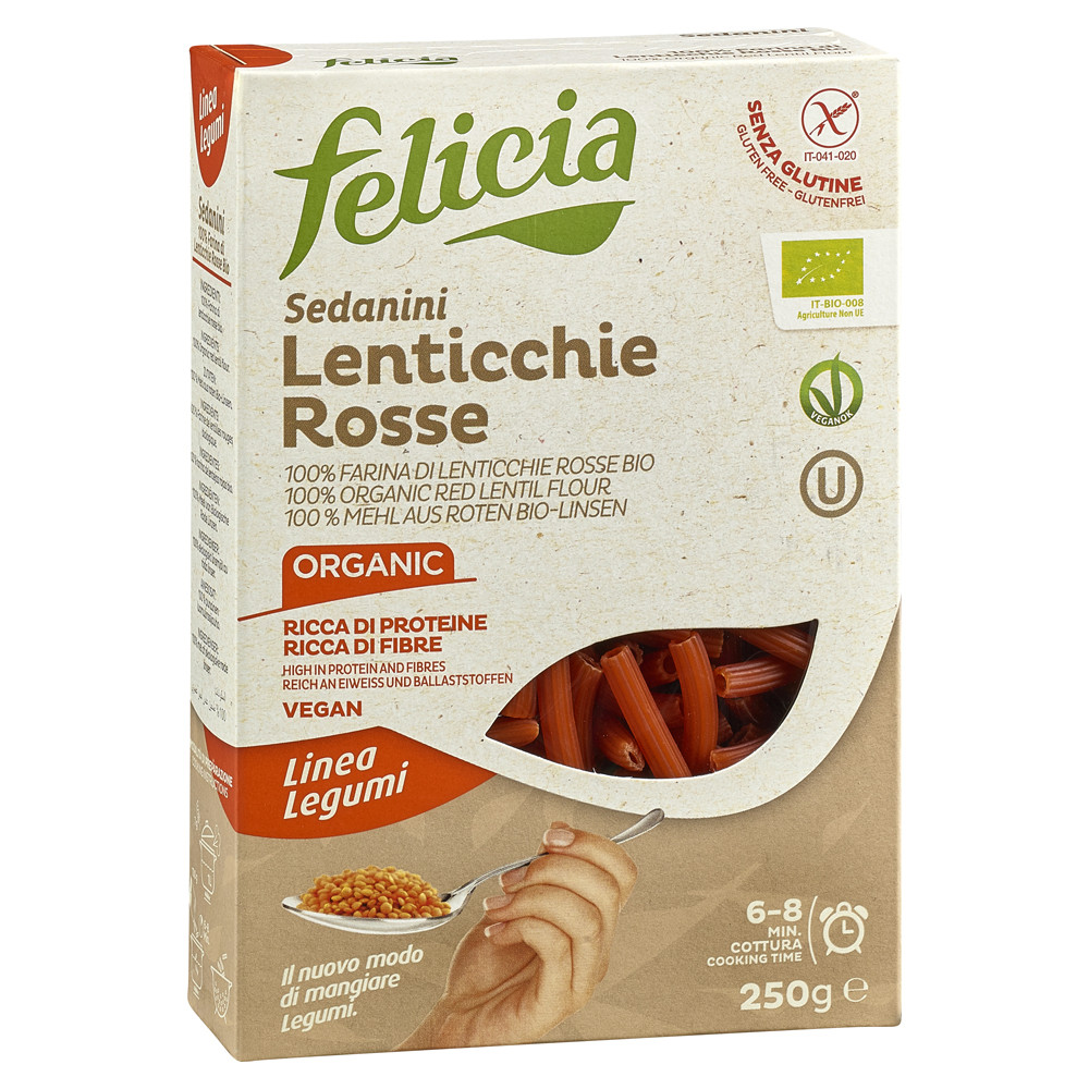 Felicia Organic red lentils sedanini gluten-free pasta 250 g